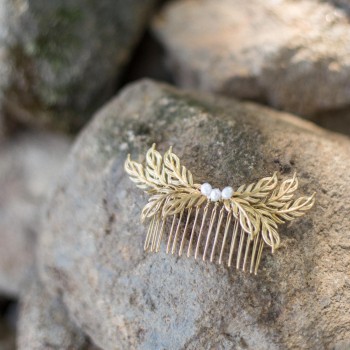 "Lisiana" Peigne de mariée jolis feuilles et perles d'eau douce