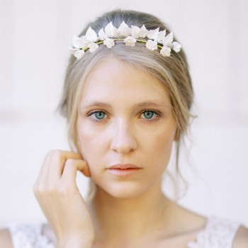 "Lorea" Couronne de mariée double avec feuillages et fleurs en porcelaine