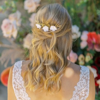 "Maelia" Trio de pics et peigne fleuris pour coiffure de mariée