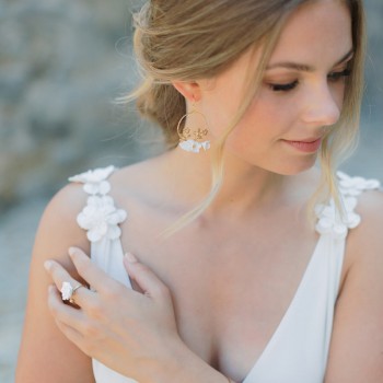 "Rosina" Bague avec jolie rose en porcelaine