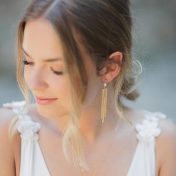 "Alina" Boucles d'oreilles avec pendentif chaîne à franges et perle d'eau douce