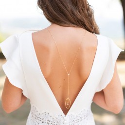 "Angelina" Collier de mariée bijou de dos avec pendentif ovale et zircon