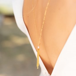 "Alina" Collier de mariée avec bijou de dos et pendentif chaine à franges