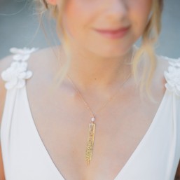 "Alina" Collier de mariée avec pendentif chaîne à franges et perle d'eau douce