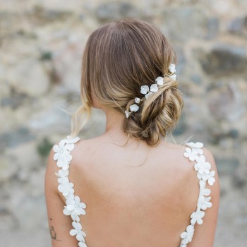 "Siena" Ornements pour coiffure de mariée fleurs en porcelaine