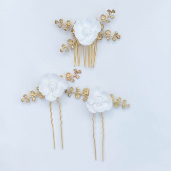 "Clea" Trio de pics fleuris pour coiffure de mariée