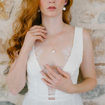 "Simona" Collier de mariée pendentif perle d'eau douce 