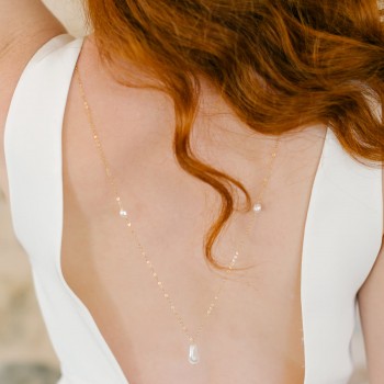"Marisa" Collier de mariée bijou de dos avec jolies perles nacrées baroques