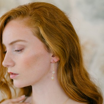 "Silvia" Boucles d'oreilles de mariée avec perle et pendentif pierre de lune