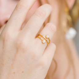 "Polina" Bague spirale avec double cabochon