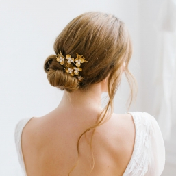 "Gloria" Ornement coiffure de mariée avec fleurs et feuillages 