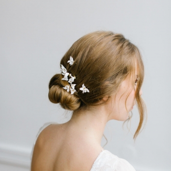 "Rafaela" Ornement et pics pour coiffure de mariée avec fleurs en porcelaine