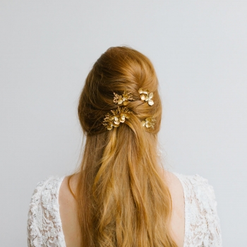 "Elda" Pics et peignes pour coiffure de mariée feuillage et fleurs en laiton
