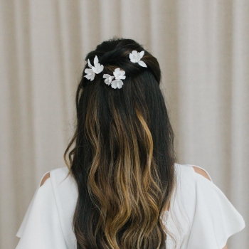 "Fiorella" Pics pour coiffure de mariée avec jolies fleurs et feuillages en porcelaine