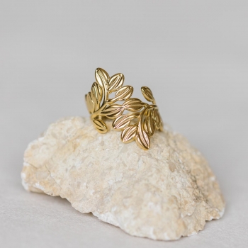 "Folia" Bague feuilles d'olivier en acier