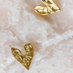 "Coeur martelé" Boucles d'oreilles an acier forme coeur martelé