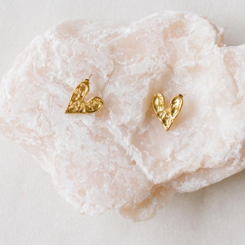 "Coeur martelé" Boucles d'oreilles en acier forme coeur martelé