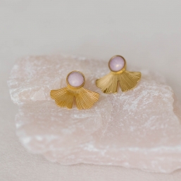 "Ginkgo" Boucles d'oreilles feuilles de ginkgo avec cabochon en verre personnalisable