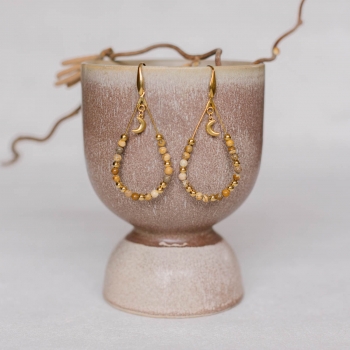 "Terra" Boucles d'oreilles pendantes avec perles en jaspe et breloque lune personnalisable