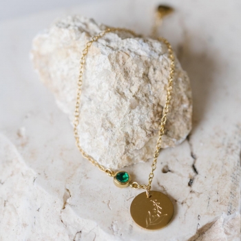 "Fleur de vie" Bracelet avec médaille fleur de naissance et pierre de naissance