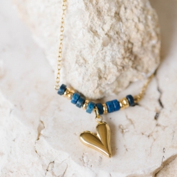 "Intuition" Bracelet doré avec pierres lapis-lazuli et breloque personnalisable