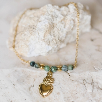 "Sérénité" Bracelet doré avec perles en turquoise africaine et breloque personnalisable