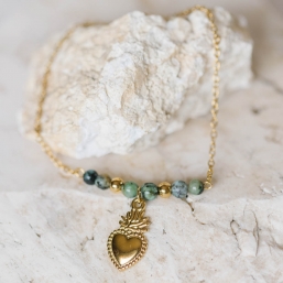 "Sérénité" Bracelet doré avec perles en turquoise africaine et breloque personnalisable