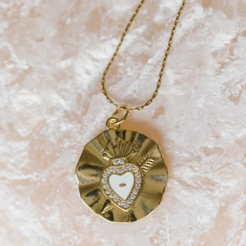 "Coeur doré" Collier doré avec une médaille ex-voto et zircons