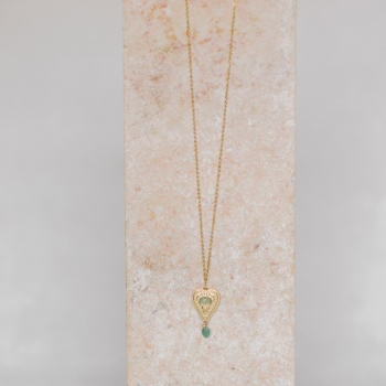 "Coeur serein" Collier sautoir intercalaire coeur avec cabochon et sequin en pierre gemme